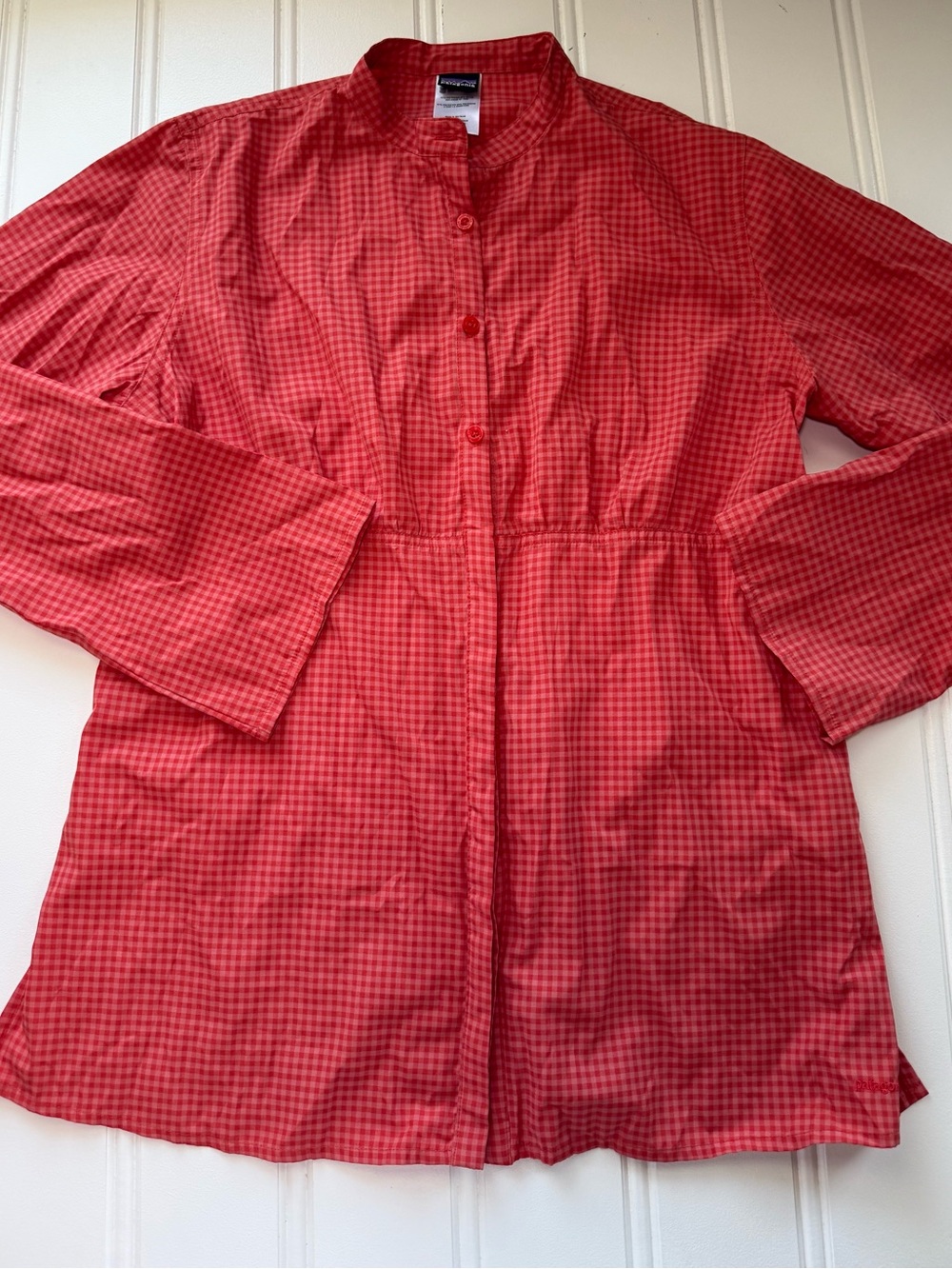Patagonia Sun Shelter Blouse Shirt Tunic Travel Top Gingham Women 12 UPF 40
